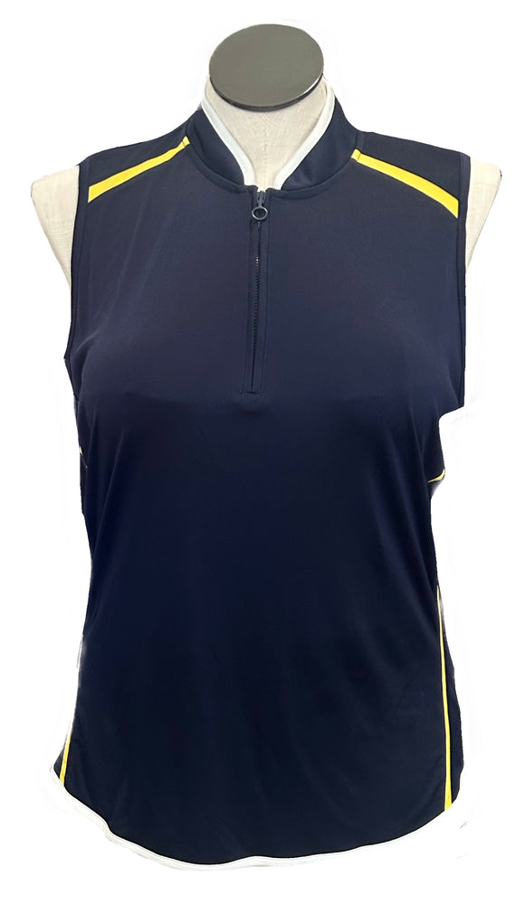New PGA Tour Navy And Yellow Sleeveless Golf Polo Size XL MSP$55