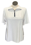 Kinona White Women's Funnel Golf Polo w/ Navy Zip Size XL MSP $99-1