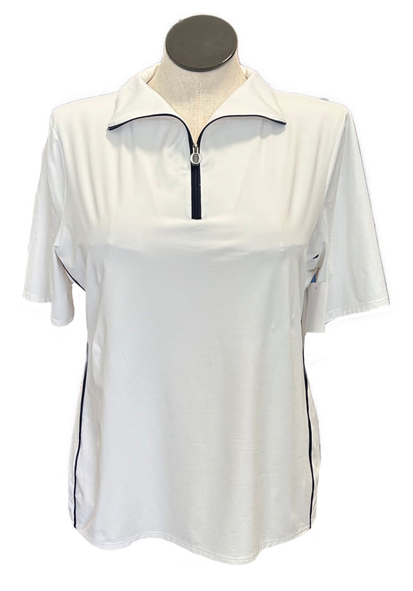 Kinona White Women's Funnel Golf Polo w/ Navy Zip Size XL MSP $99