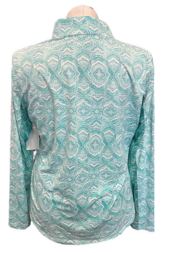 Ibkul Women's Jade & White Long Sleeve Zip Mock Sun Shirt Size XL