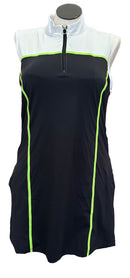 Kinona 1/4 Zip Black & White Sleeveless Golf Dress w/Lime Trim Size XL-1