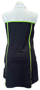 Kinona 1/4 Zip Black & White Sleeveless Golf Dress w/Lime Trim Size XL-2