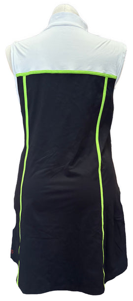Kinona 1/4 Zip Black & White Sleeveless Golf Dress w/Lime Trim Size XL - 0