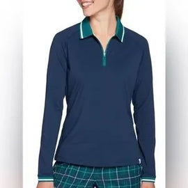 Lady Hagen Navy Longsleeve Golf Polo w/ Green Accents Size XXL