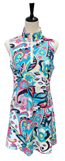Melly M Blue, Pink & Yellow Floral Print Women’s Sleeveless Golf Dress Size M MSP$195