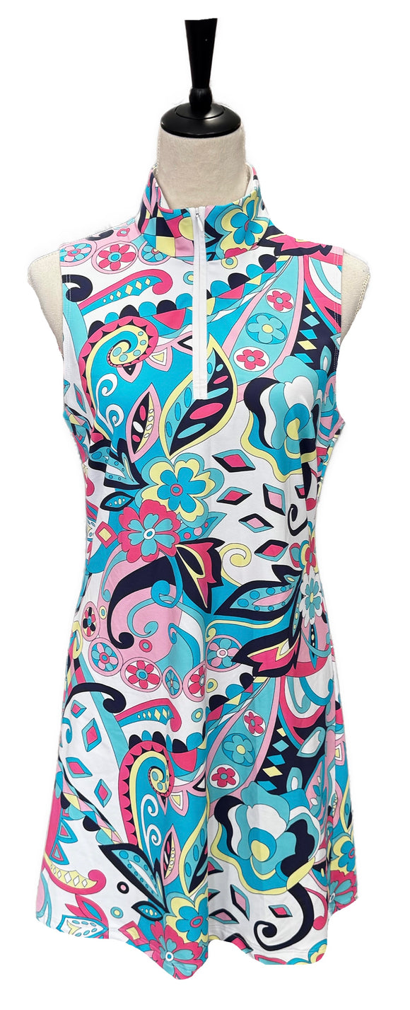 Melly M Blue, Pink & Yellow Floral Print Women’s Sleeveless Golf Dress Size M MSP$195