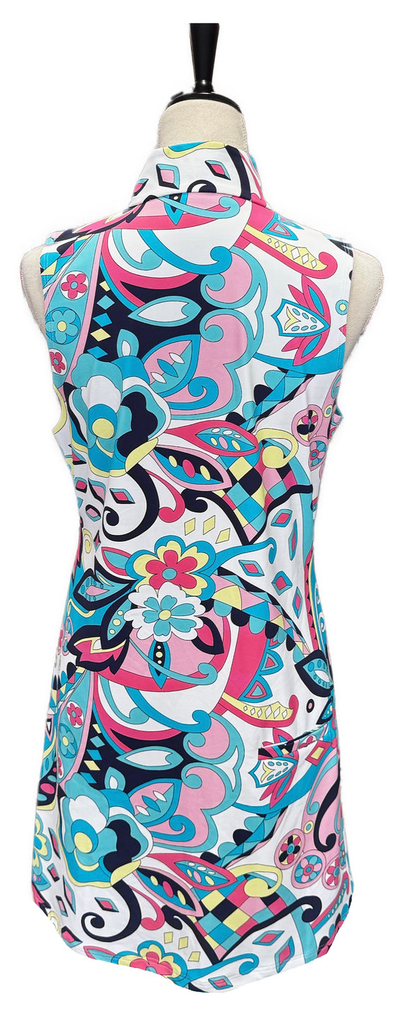 Melly M Blue, Pink & Yellow Floral Print Women’s Sleeveless Golf Dress Size M MSP$195