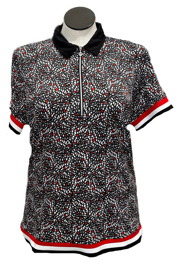 Daily Sports Black, White & Red Patterned Women's Short Sleeve Golf Top Size XXL