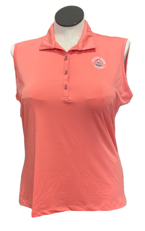 Ahead Women's Coral Floral Sleeveless Golf Polo w/ Logo Size XL MSP$74