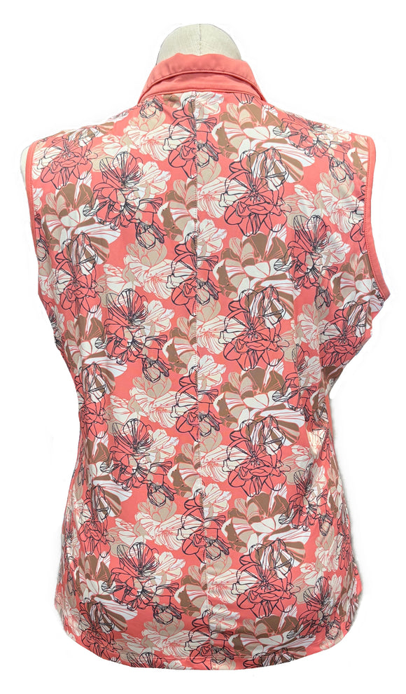 Ahead Women's Coral Floral Sleeveless Golf Polo w/ Logo Size XL MSP$74