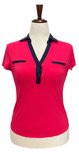 New Kinona Sport Shoulder Opener Short Sleeve Golf Top - Pink/Navy Size XS MSP$118