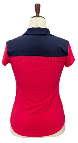 New Kinona Sport Shoulder Opener Short Sleeve Golf Top - Pink/Navy Size XS MSP$118 - 0
