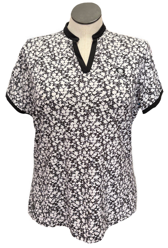 Adidas Black & White Flower Print Women's Short Sleeve Polo w/Logo Size XL