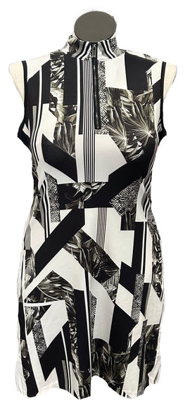 Tail Black & White Tropical & Geometric Patterned Women's Golf Dress Size L