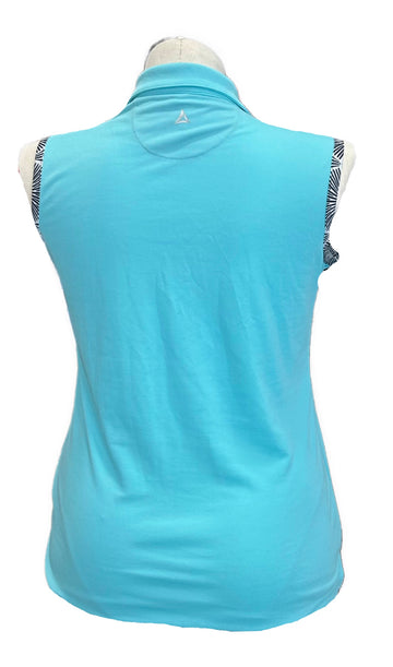Bermuda Sands Aqua & Geometric Floral Fan Print Sleeveless Top MSP $80 - 0
