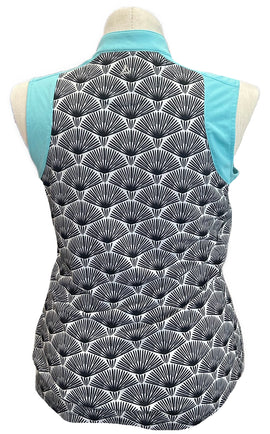 Bermuda Sands Geometric Floral Fan w/ Aqua Sleeveless Collared V-Neck Size L MSP $80 - 0