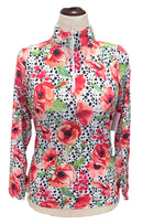 Gottex Peach, Navy & White Floral Patterned Women's Golf Pullover Size S-1