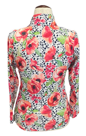 Gottex Peach, Navy & White Floral Patterned Women's Golf Pullover Size S - 0