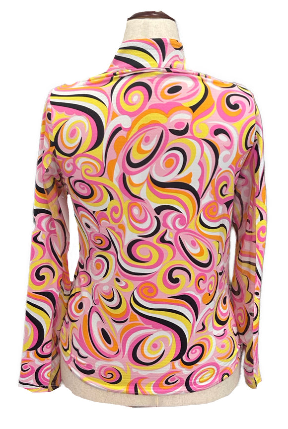 Ibkul Pink, Yellow & Black Emma Patterned Women's Golf Pullover Size S