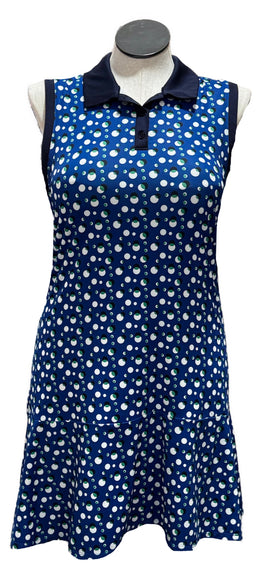 Lillie Green Blue, Green, Black & White Dotted Women's Sleeveless Golf Dress Size L