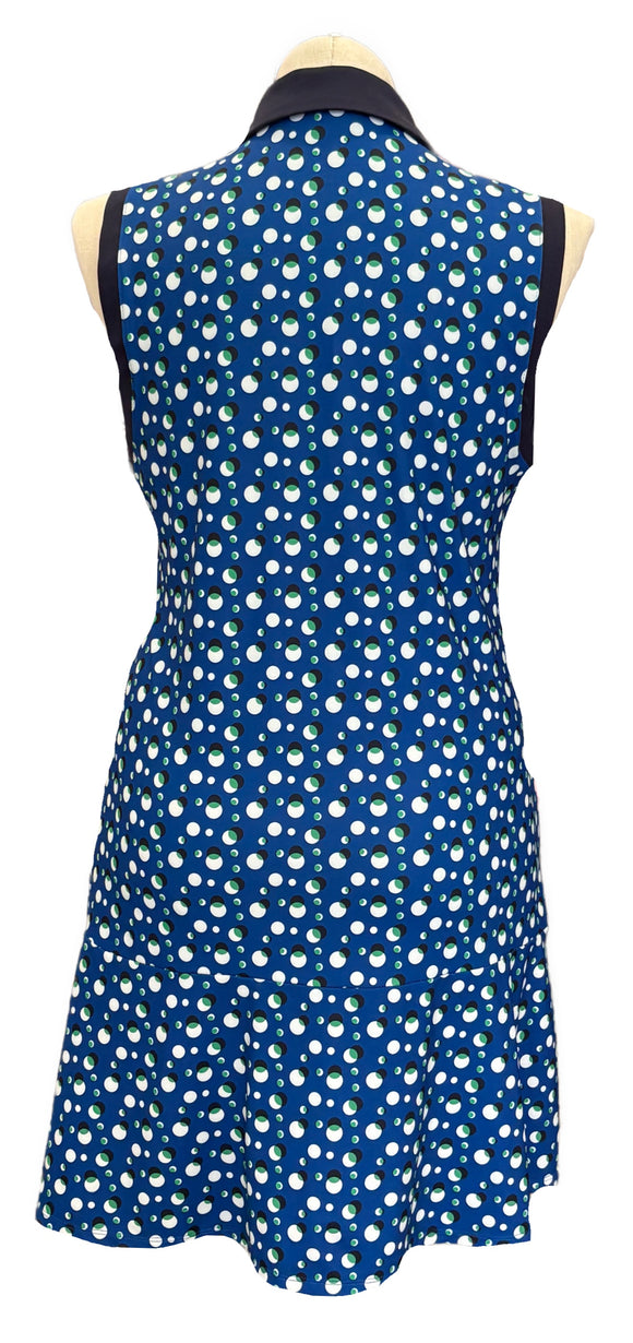 Lillie Green Spotted Blue w/Green Black & White Sleeveless Golf Dress Size L