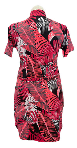 Tail Pink Orange & Black Floral Leaf Print Women's Short Sleeve Golf Dress Size L - 0