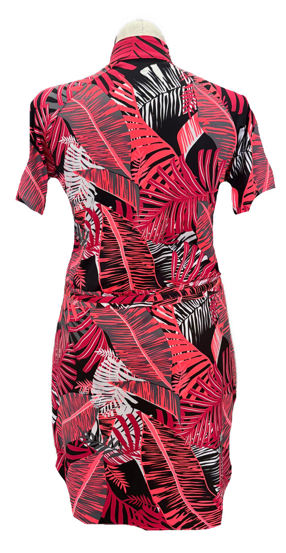 Tail Pink Orange & Black Floral Leaf Print Women's Short Sleeve Golf Dress Size L