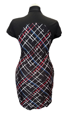 Greg Norman Black w/Red Blue & White Pattern Short Sleeved Golf Dress Size L - 0