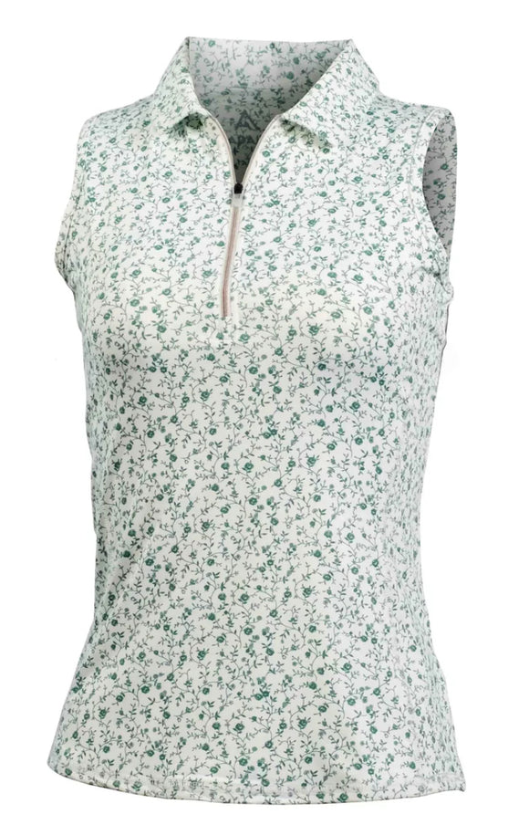 New Adair White & Green Floral Print Women's Kaia Sleeveless Golf Top Size M MSP$80