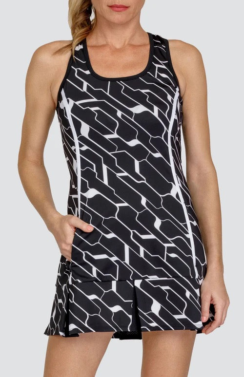 New Tail Activewear Kalindi 32' Tennis Dress - Cascade Geo Onyx MSP$87