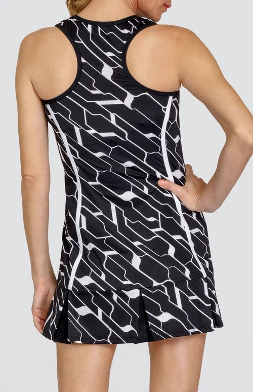 New Tail Activewear Kalindi 32' Tennis Dress - Cascade Geo Onyx MSP$87