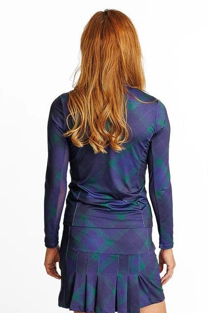 New Amy Sport Katelyn Long Sleeve Golf Top Dark Watch Plaid MSP$144