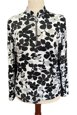 Tail Women's Black & White Floral Longsleeve Golf Sun Shirt Size L MSP$100