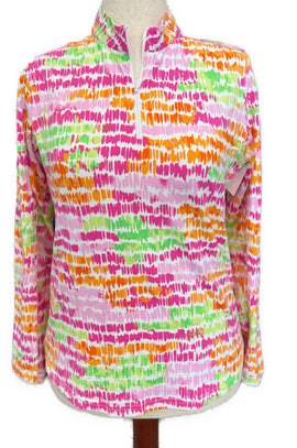 Icikuls Pink, Lime & Orange Brushstroke Long Sleeve Sun Shirt Size L