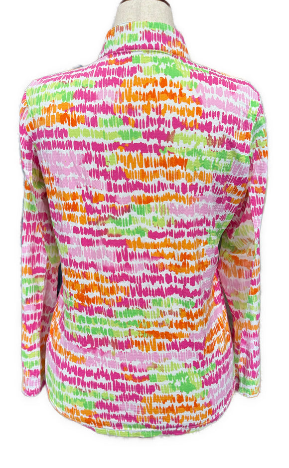 Icikuls Pink, Lime & Orange Brushstroke Long Sleeve Sun Shirt Size L