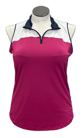 Buy pink Lady Hagen 1/4 Zip Mock Neck Colorblock Sleeveless Golf Top MSP$40