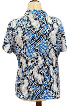 Tail Multicolor Blue Snakeskin Print Zip Mock Golf Polo Size XL - 0