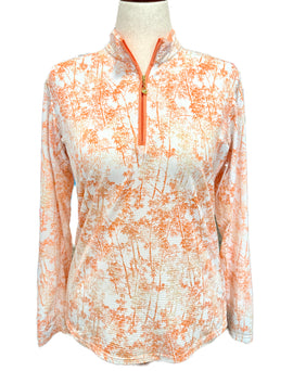 San Soleil Women's White & Coral Longsleeve Sun Shirt Size L