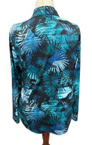 Emerald 18 Women's Teal Palm Print Long Sleeve Pullover Size L-2
