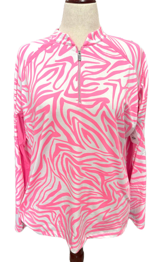 Tail White Label Bright Pink Zebra Print Golf Pullover Size XL