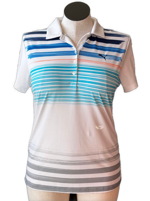 Women's Puma Brushstroke Horizontal Striped Polo Size L MSP$50
