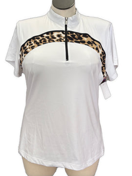 Tail Women's White Short Sleeve Golf Top w/Cheetah Insets Size XL MSP$92