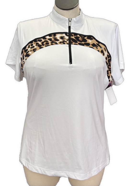 Tail Women's White Short Sleeve Golf Top w/Cheetah Insets Size XL MSP$92