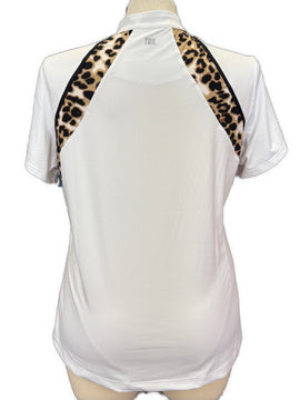 Tail Women's White Short Sleeve Golf Top w/Cheetah Insets Size XL MSP$92 - 0
