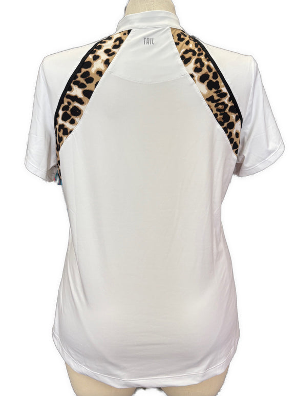 Tail Women's White Short Sleeve Golf Top w/Cheetah Insets Size XL MSP$92