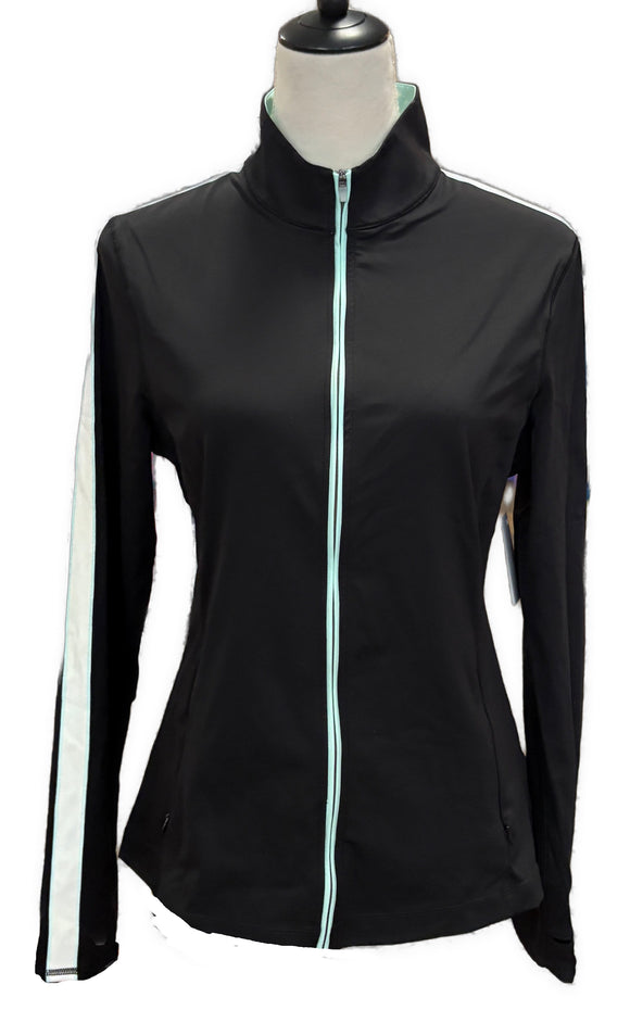 Adair Women's Black Full-Zip Jacket w/Mint Green Piping Size M
