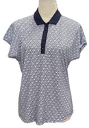 Callaway Navy & White Geometric Print Women's Short Sleeve Golf Top Size M-1