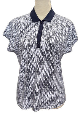 Callaway Navy & White Geometric Print Women's Short Sleeve Golf Top Size M