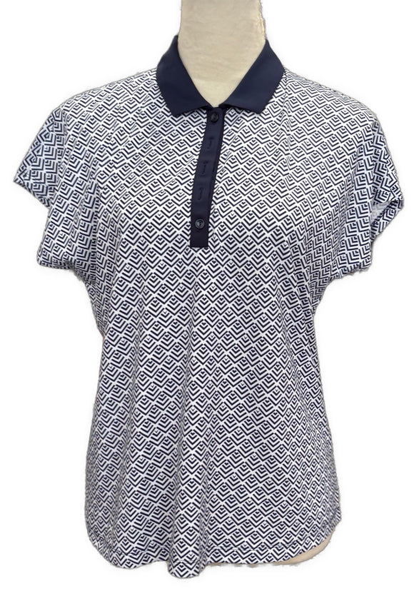 Callaway Navy & White Geometric Print Women's Short Sleeve Golf Top Size M