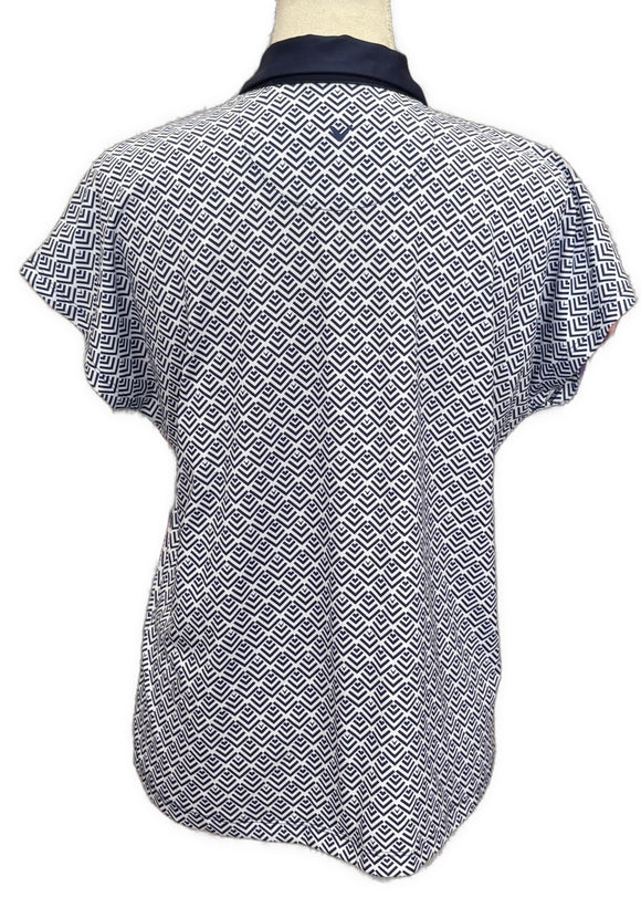 Callaway Navy & White Geometric Print Women's Short Sleeve Golf Top Size M